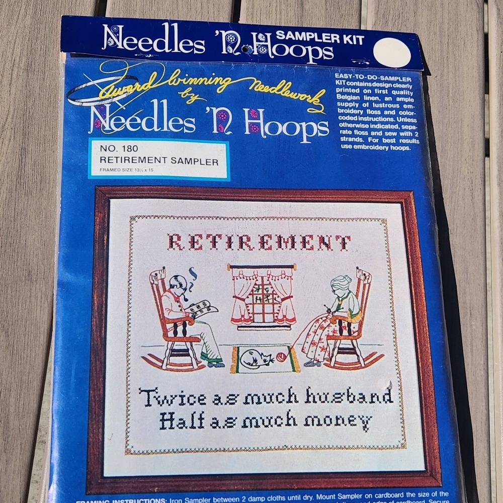 Needles 'N Hoops Retirement Sampler Kit No 180 Vintage Cross Stitch Embroidery